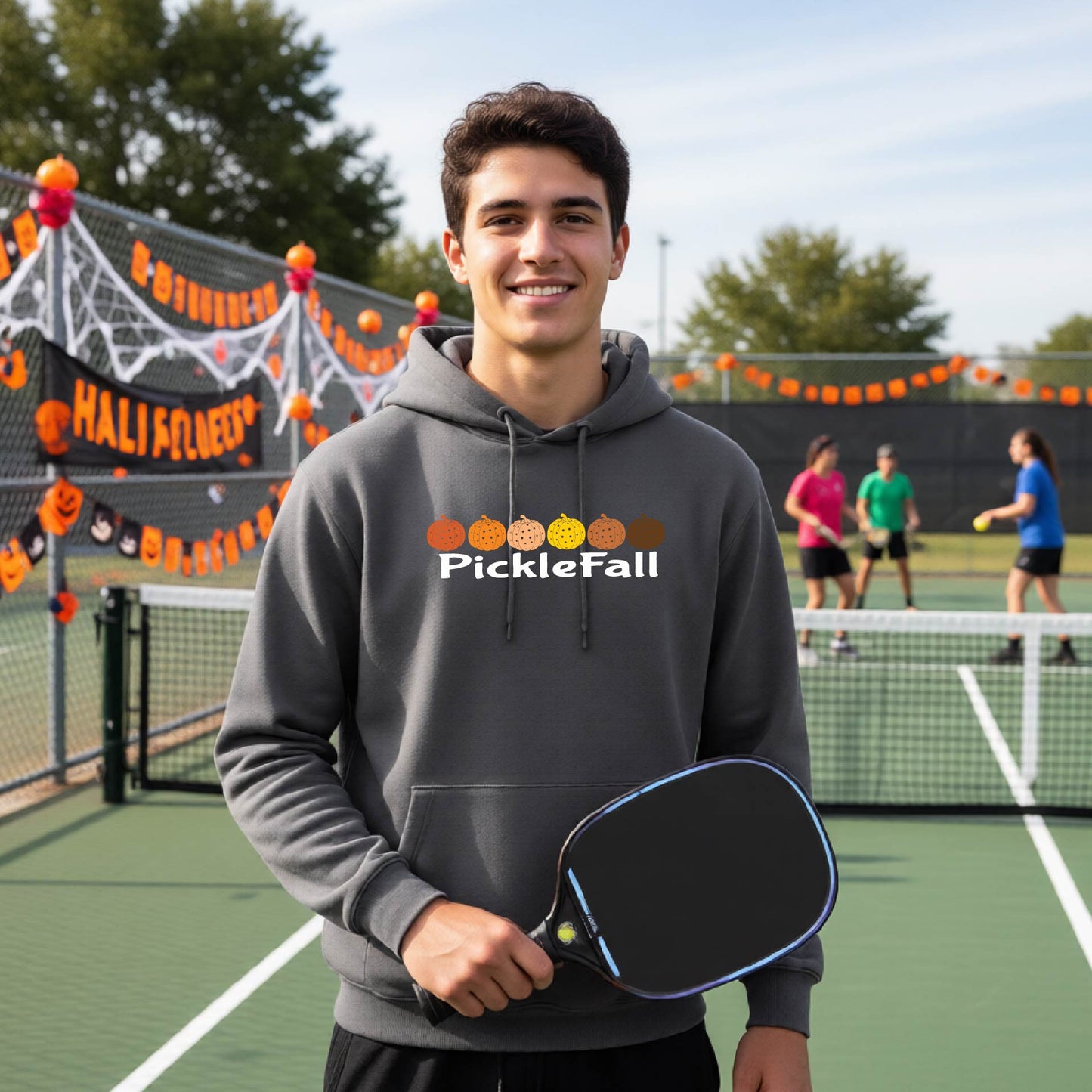 Funny Unisex Halloween Pickleball Hoodie Pullover Spooky Pickleball Sweatshirt Pickleball Gift