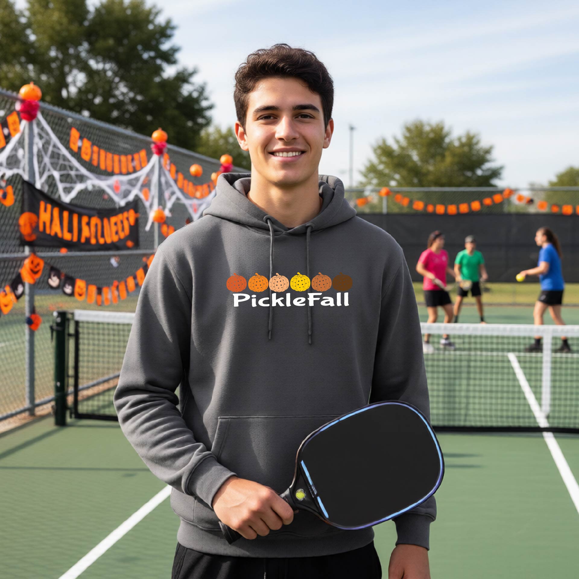 Funny Unisex Halloween Pickleball Hoodie Pullover Spooky Pickleball Sweatshirt Pickleball Gift