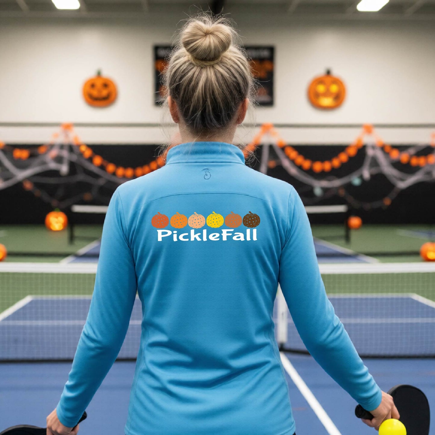 Womens Funny Halloween Pickleball Quarter-Zip Shirt Spooky Pickleball Moisture-Wicking Gift for Pickleball Players