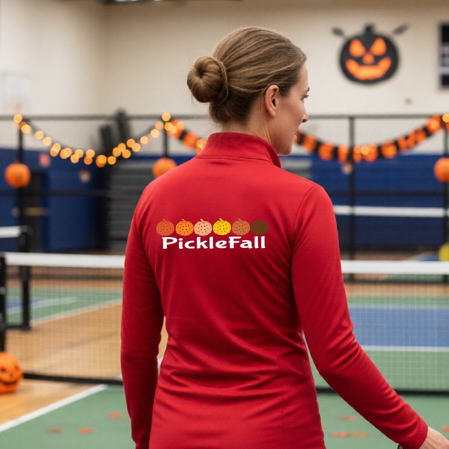 Womens Funny Halloween Pickleball Quarter-Zip Shirt Spooky Pickleball Moisture-Wicking Gift for Pickleball Players