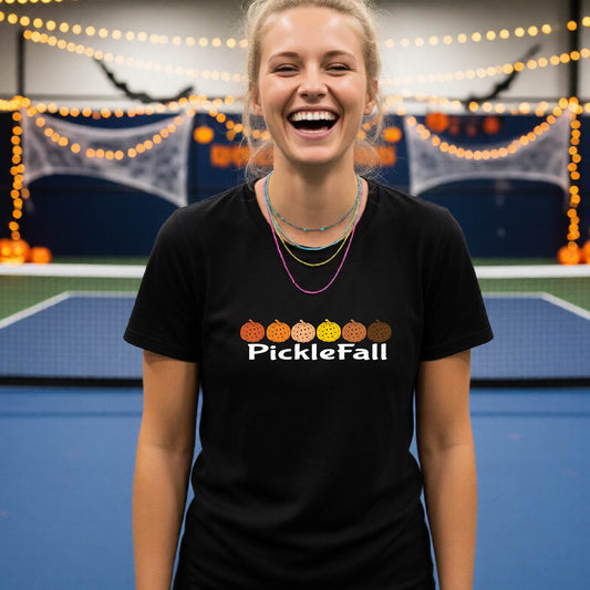 Womens Funny Fall Halloween Pickleball Shirt Spooky Pickleball T-Shirt Halloween Gift for Pickleball Players