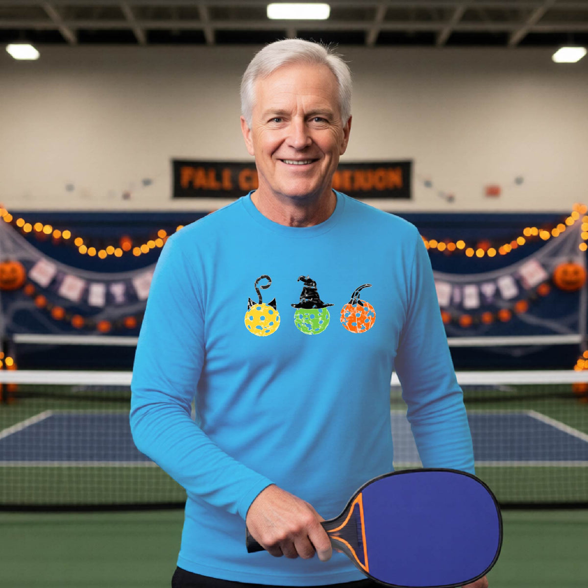Mens Funny Halloween Pickleball Shirt Spooky Pickleball Long-Sleeve T-Shirt Moisture-Wicking Gift for Pickleball Players