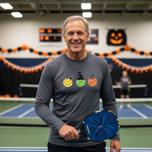Mens Funny Halloween Pickleball Shirt Spooky Pickleball Long-Sleeve T-Shirt Moisture-Wicking Gift for Pickleball Players