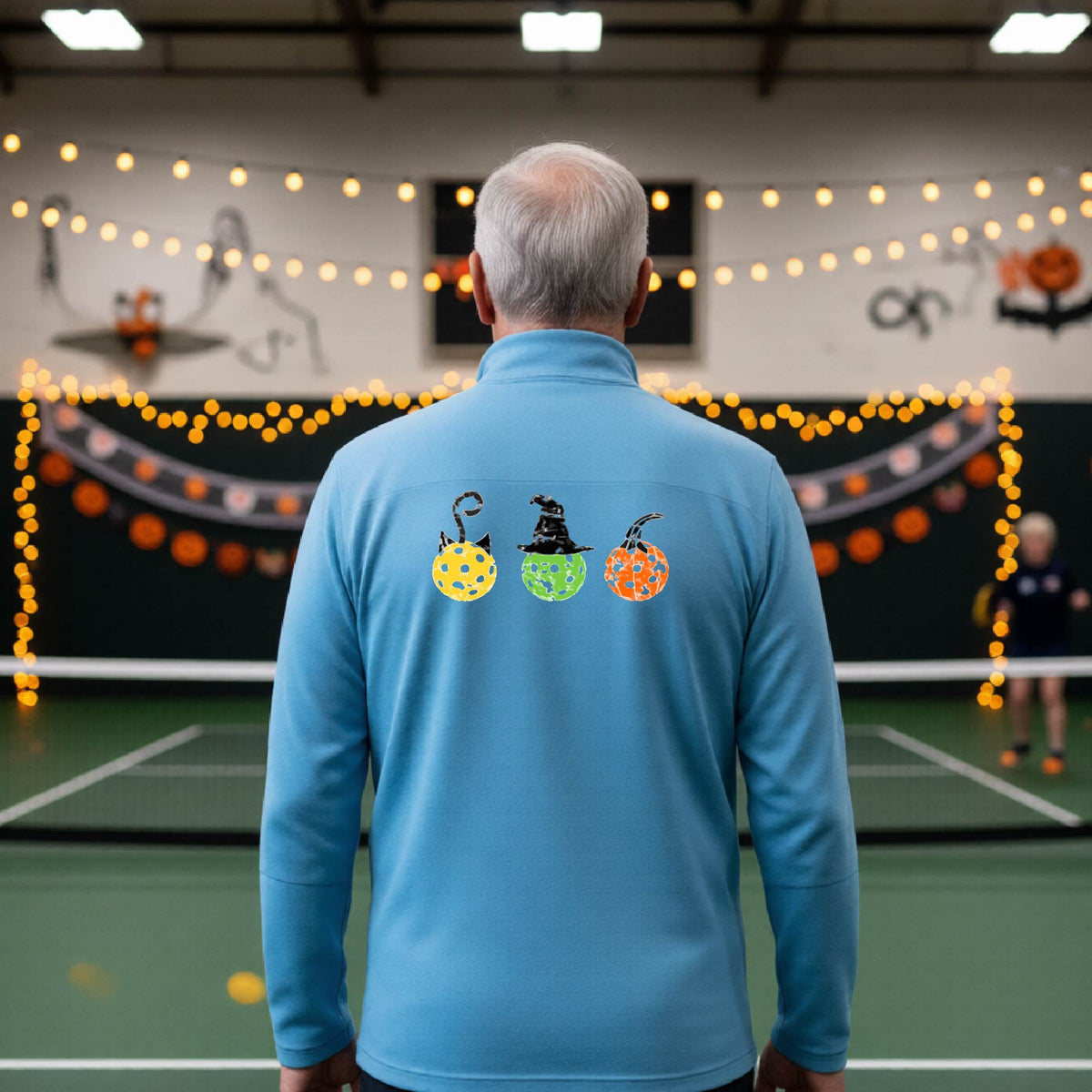 Pickleball Mens Halloween Quarter-Zip Shirt Funny Moisture-Wicking T-Shirt Spooky Season Pickleball Apparel Gift