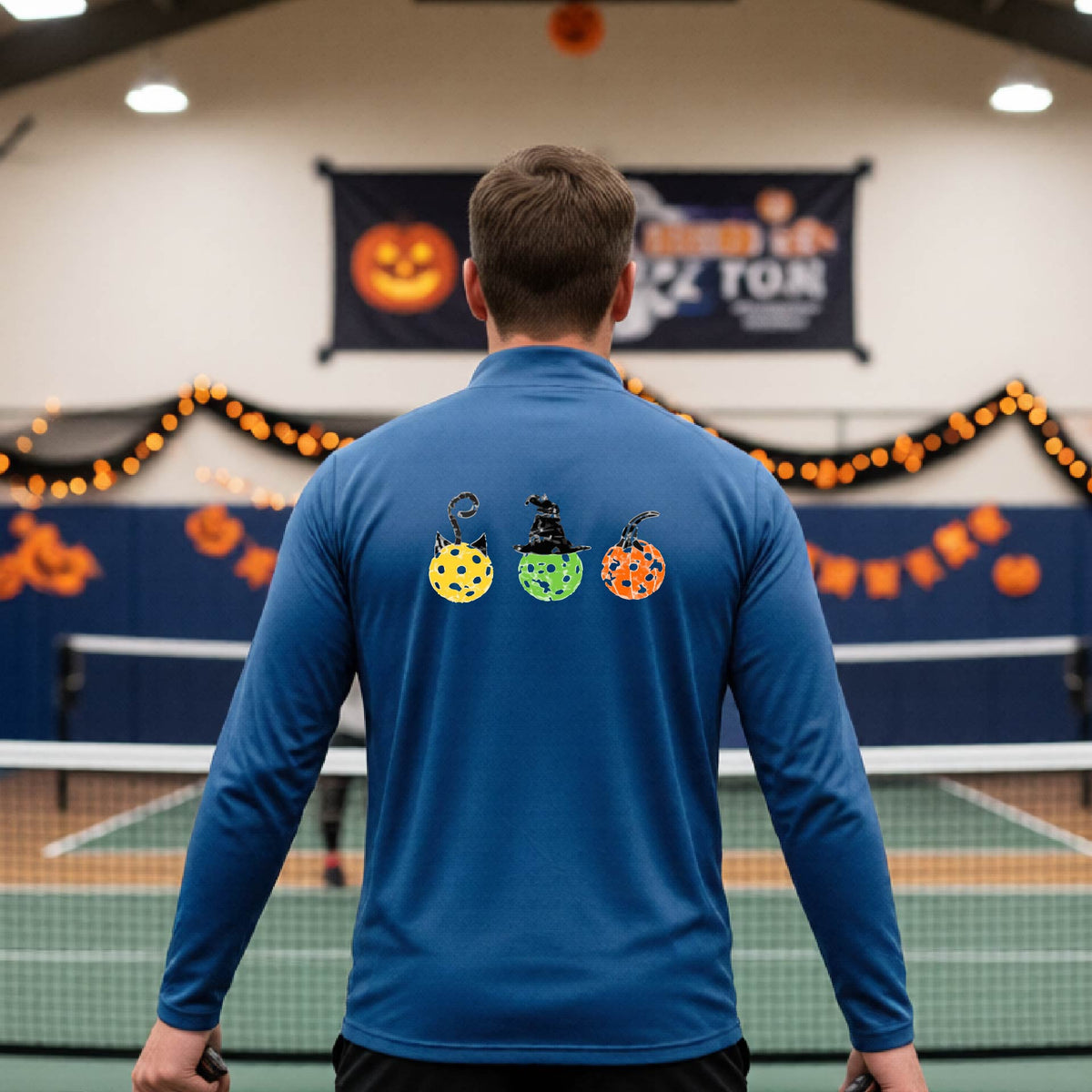 Pickleball Mens Halloween Quarter-Zip Shirt Funny Moisture-Wicking T-Shirt Spooky Season Pickleball Apparel Gift