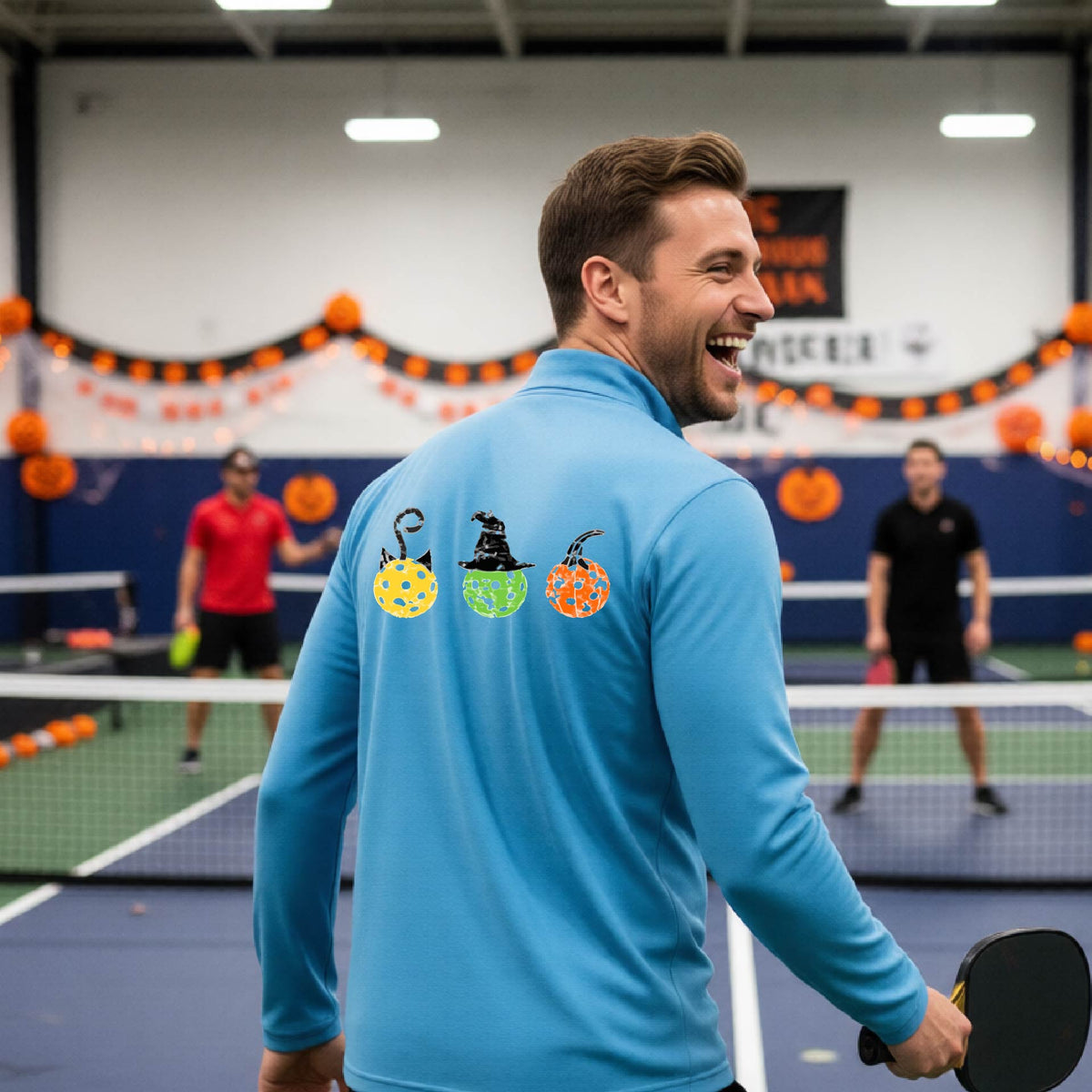 Pickleball Mens Halloween Quarter-Zip Shirt Funny Moisture-Wicking T-Shirt Spooky Season Pickleball Apparel Gift