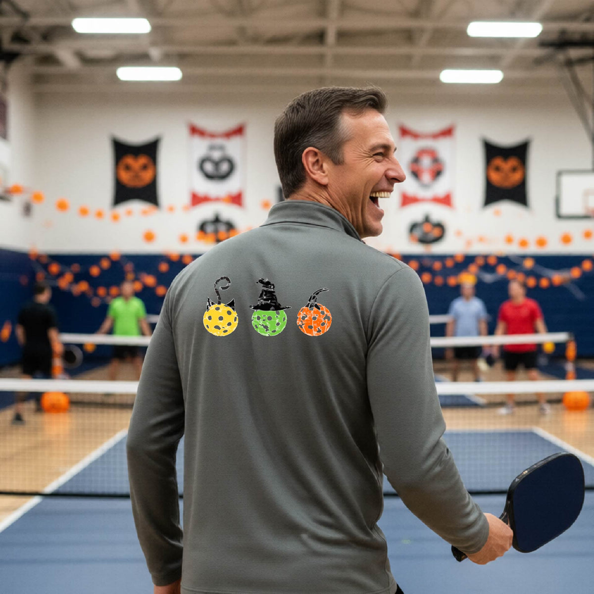 Pickleball Mens Halloween Quarter-Zip Shirt Funny Moisture-Wicking T-Shirt Spooky Season Pickleball Apparel Gift
