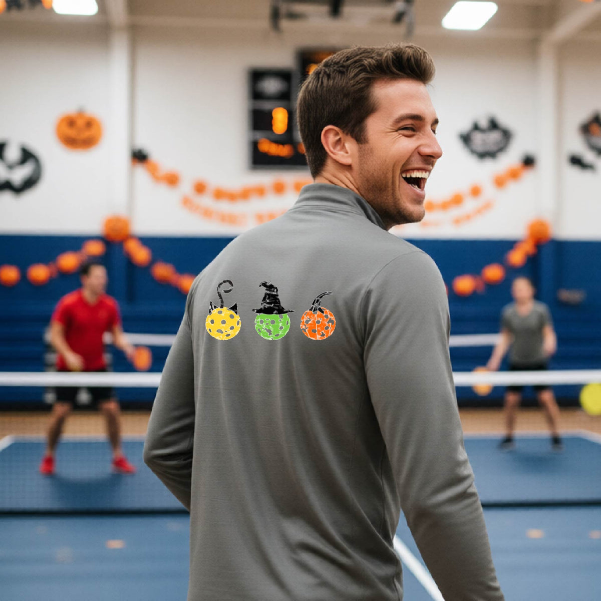 Pickleball Mens Halloween Quarter-Zip Shirt Funny Moisture-Wicking T-Shirt Spooky Season Pickleball Apparel Gift
