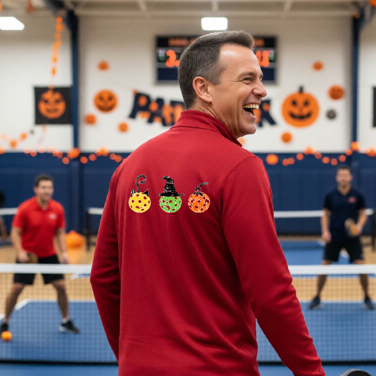 Pickleball Mens Halloween Quarter-Zip Shirt Funny Moisture-Wicking T-Shirt Spooky Season Pickleball Apparel Gift