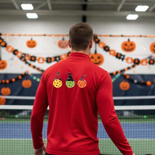 Pickleball Mens Halloween Quarter-Zip Shirt Funny Moisture-Wicking T-Shirt Spooky Season Pickleball Apparel Gift
