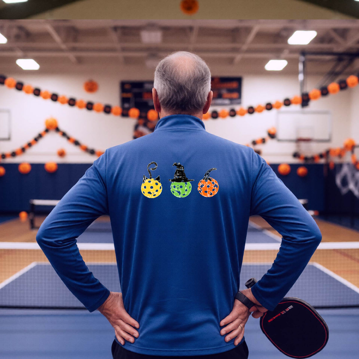 Pickleball Mens Halloween Quarter-Zip Shirt Funny Moisture-Wicking T-Shirt Spooky Season Pickleball Apparel Gift