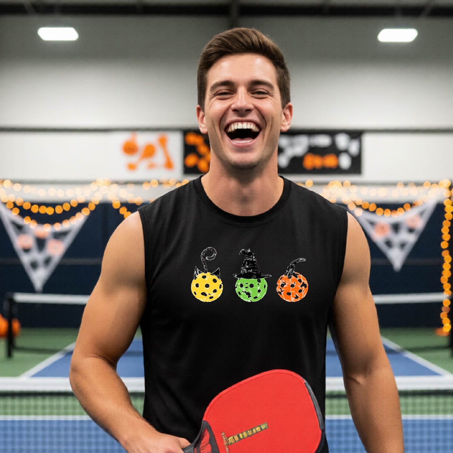 Mens Funny Halloween Pickleball Shirt Spooky Pickleball Sleeveless T-Shirt Moisture-Wicking Gift for Pickleball Players