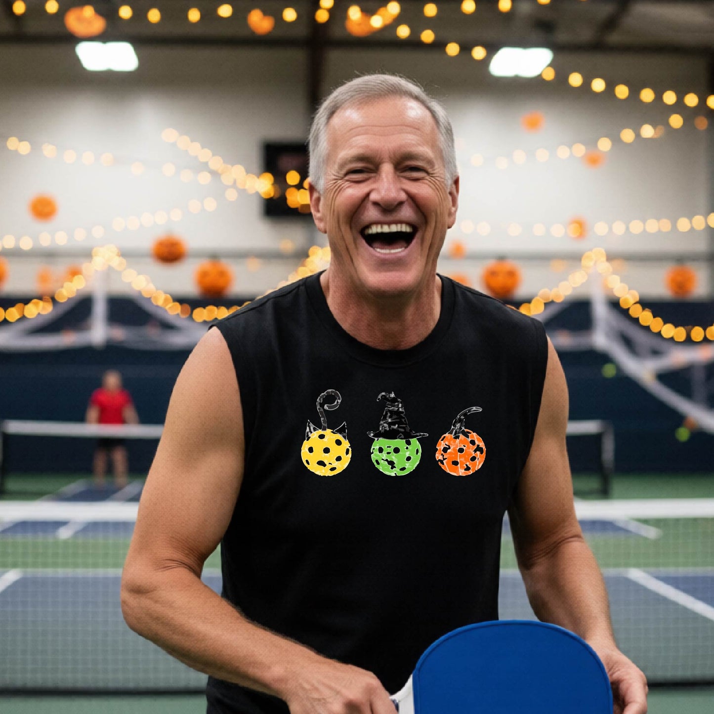 Mens Funny Halloween Pickleball Shirt Spooky Pickleball Sleeveless T-Shirt Moisture-Wicking Gift for Pickleball Players