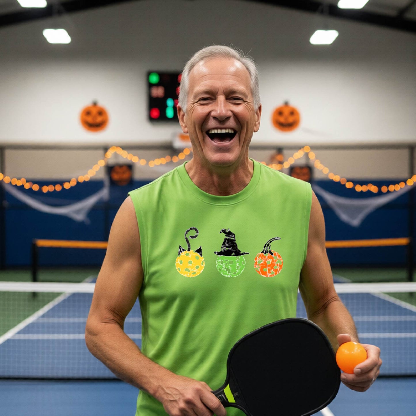 Mens Funny Halloween Pickleball Shirt Spooky Pickleball Sleeveless T-Shirt Moisture-Wicking Gift for Pickleball Players