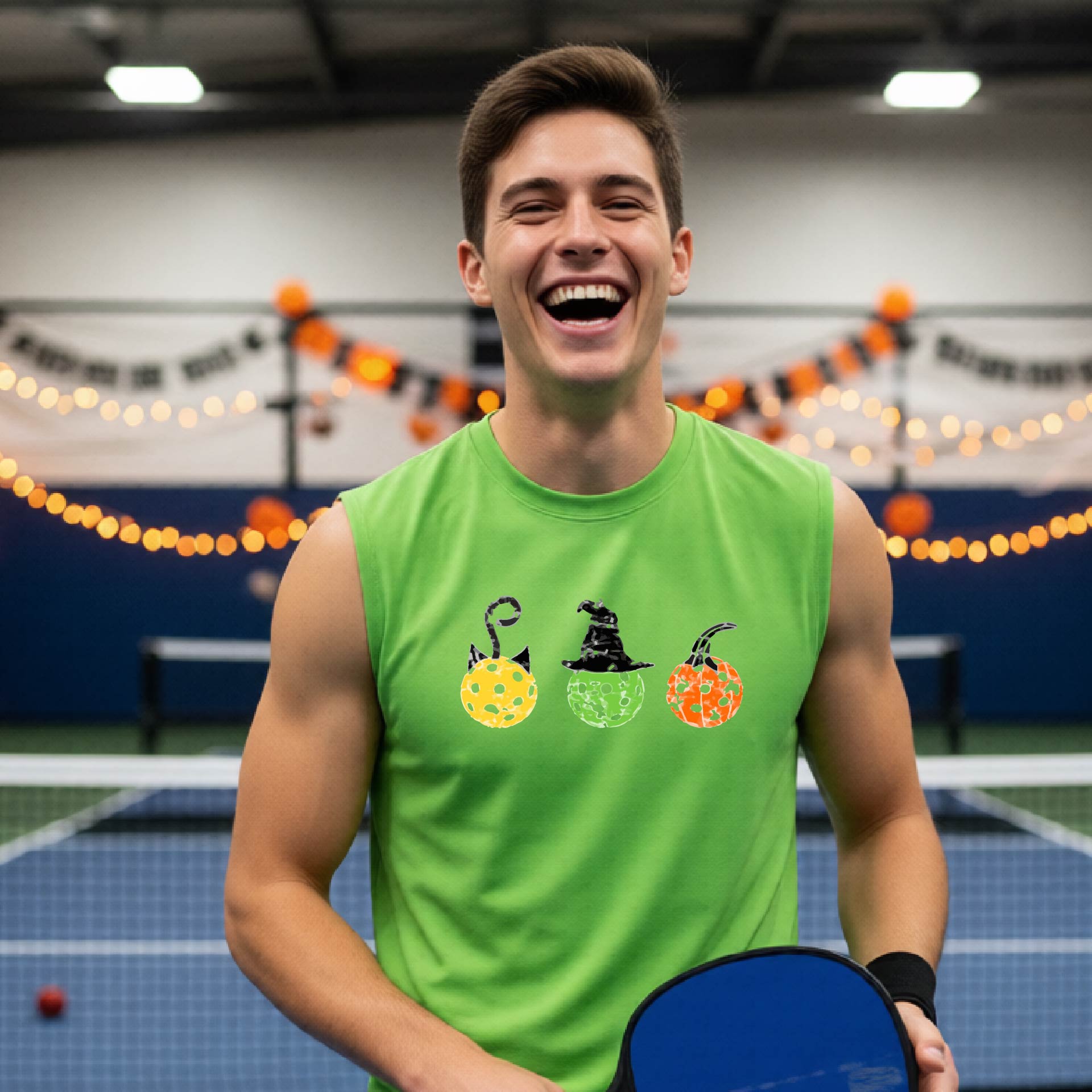 Mens Funny Halloween Pickleball Shirt Spooky Pickleball Sleeveless T-Shirt Moisture-Wicking Gift for Pickleball Players