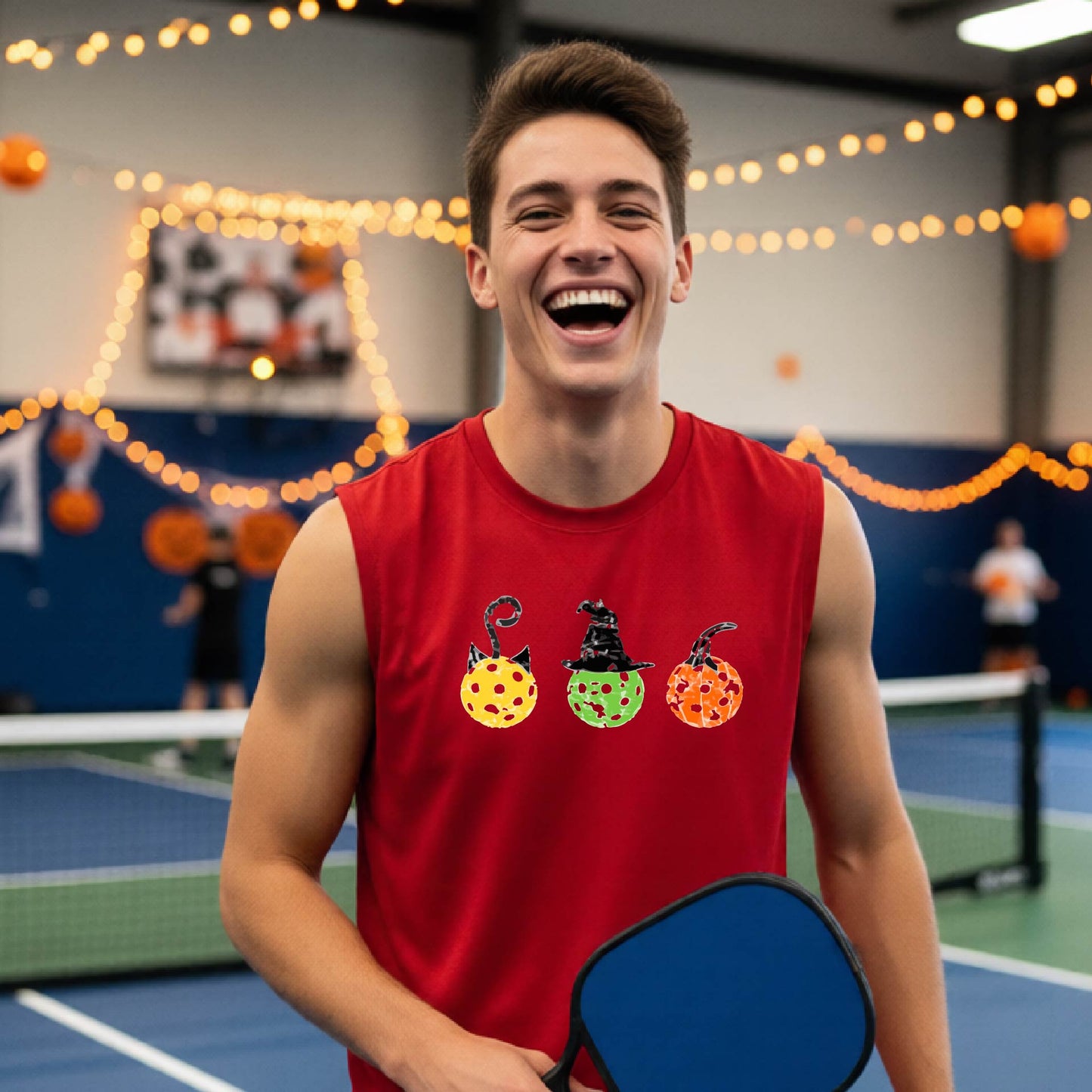 Mens Funny Halloween Pickleball Shirt Spooky Pickleball Sleeveless T-Shirt Moisture-Wicking Gift for Pickleball Players