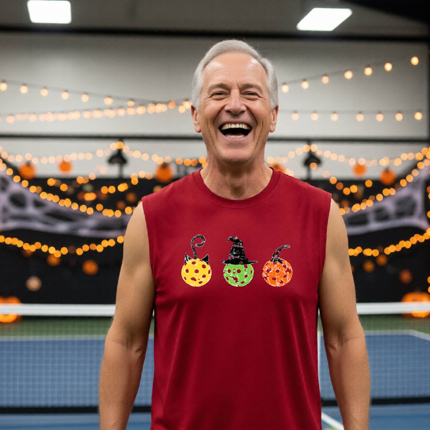 Mens Funny Halloween Pickleball Shirt Spooky Pickleball Sleeveless T-Shirt Moisture-Wicking Gift for Pickleball Players