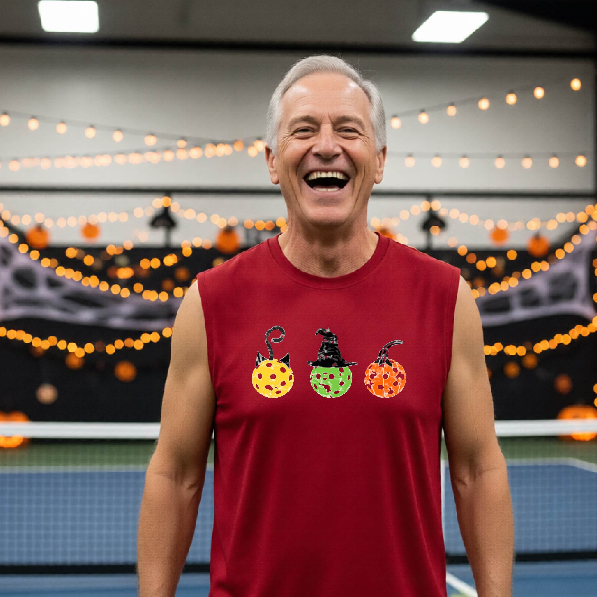 Mens Funny Halloween Pickleball Shirt Spooky Pickleball Sleeveless T-Shirt Moisture-Wicking Gift for Pickleball Players