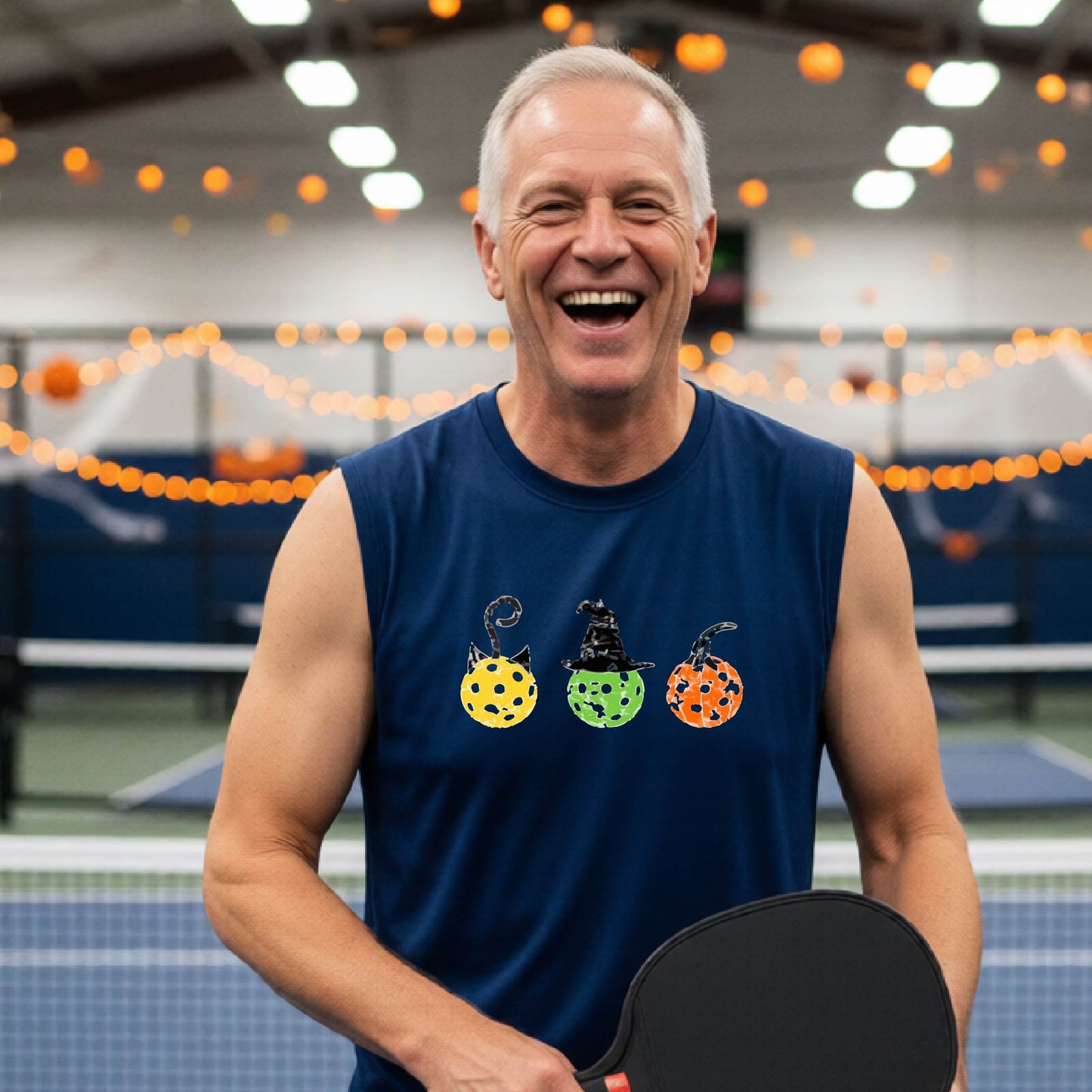 Mens Funny Halloween Pickleball Shirt Spooky Pickleball Sleeveless T-Shirt Moisture-Wicking Gift for Pickleball Players