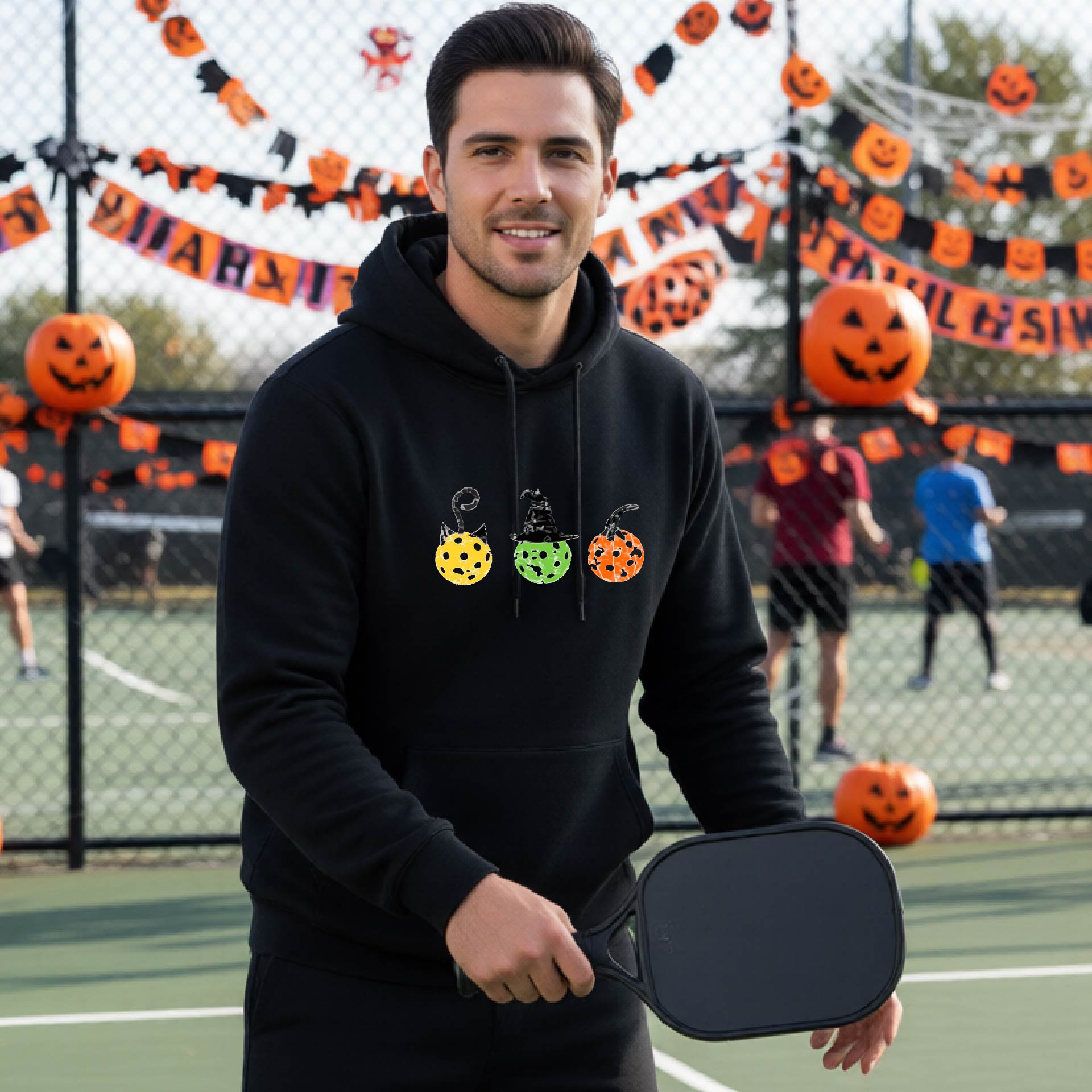 Funny Unisex Halloween Pickleball Hoodie Pullover Spooky Pickleball Sweatshirt, Pickleball Gift