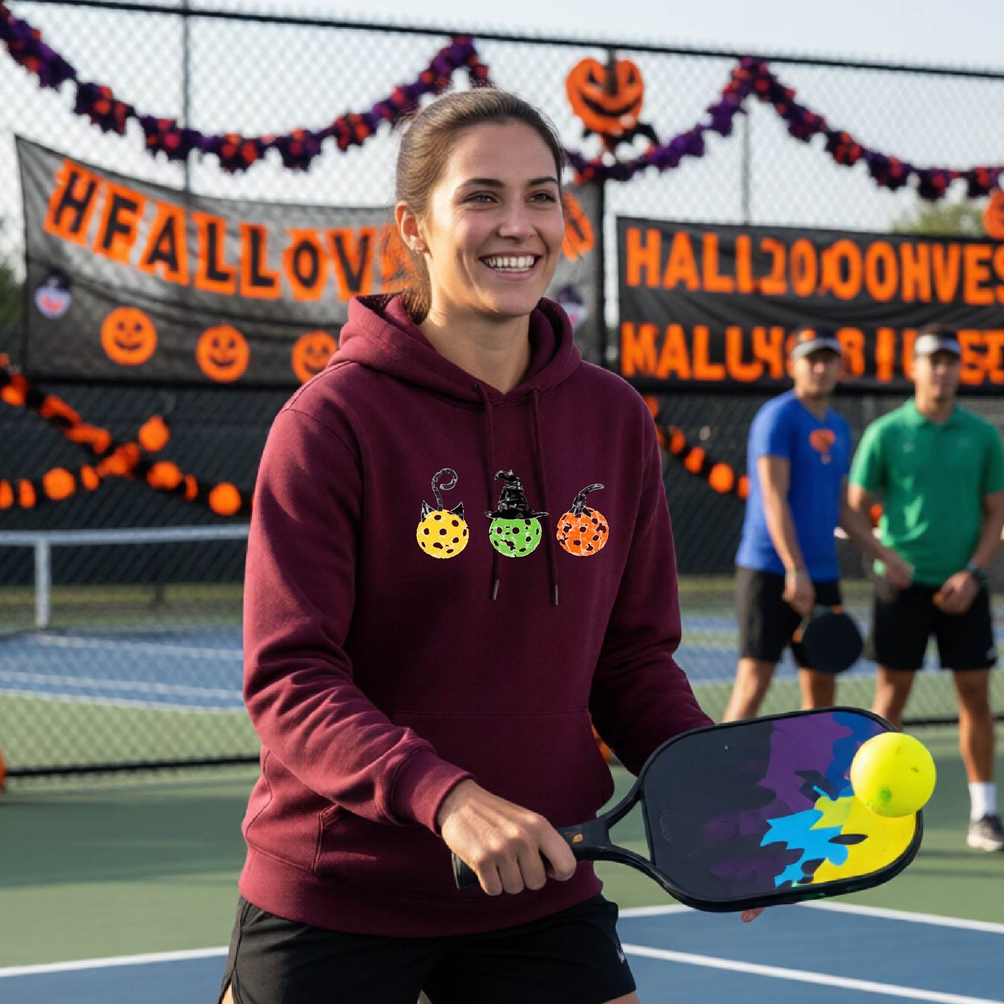 Funny Unisex Halloween Pickleball Hoodie Pullover Spooky Pickleball Sweatshirt, Pickleball Gift