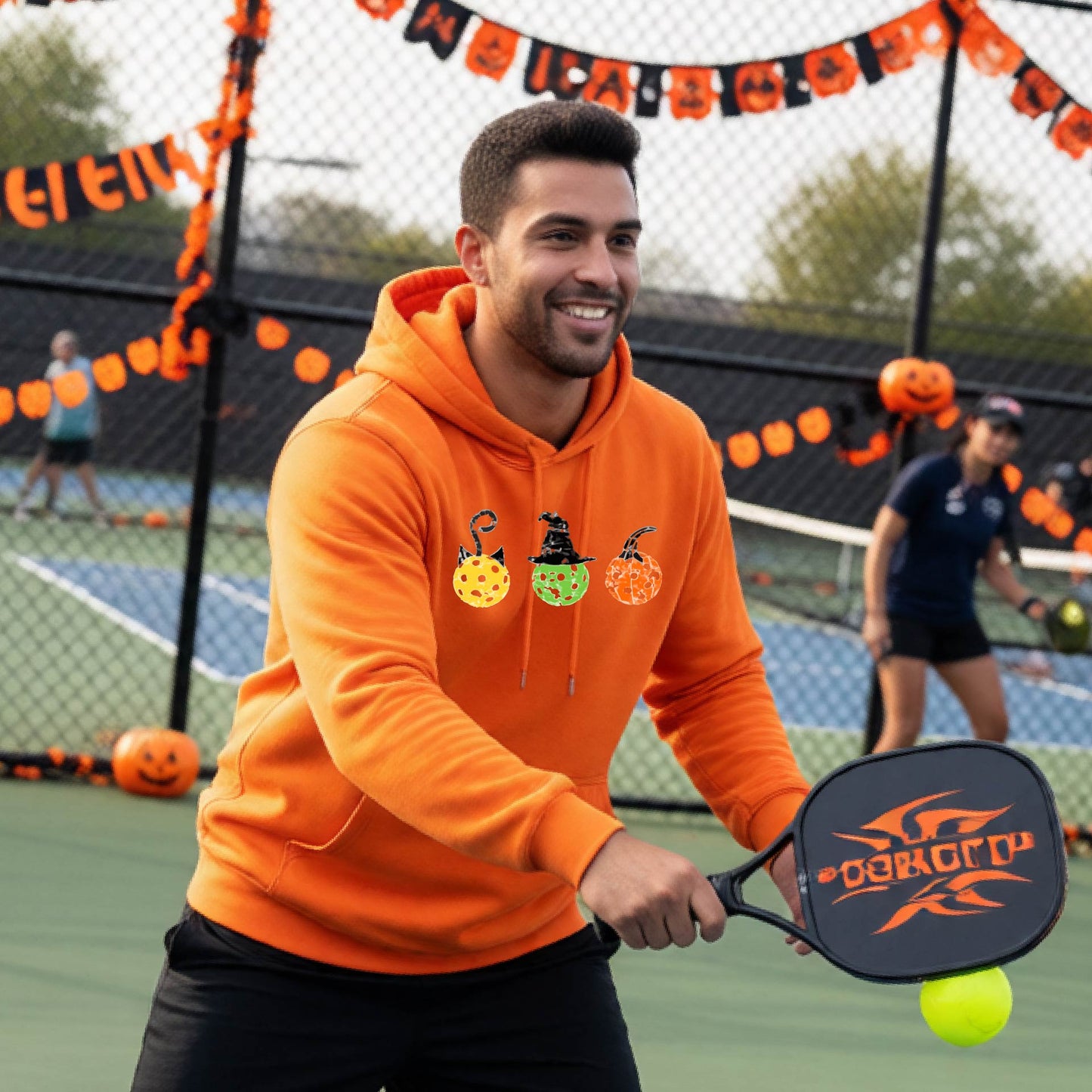 Funny Unisex Halloween Pickleball Hoodie Pullover Spooky Pickleball Sweatshirt, Pickleball Gift