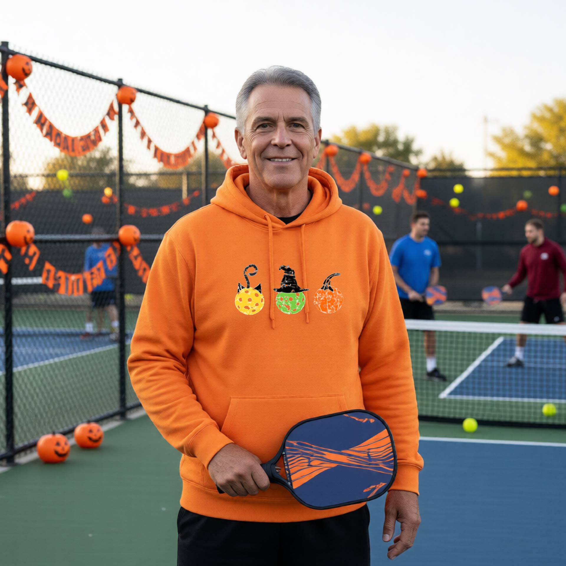 Funny Unisex Halloween Pickleball Hoodie Pullover Spooky Pickleball Sweatshirt, Pickleball Gift