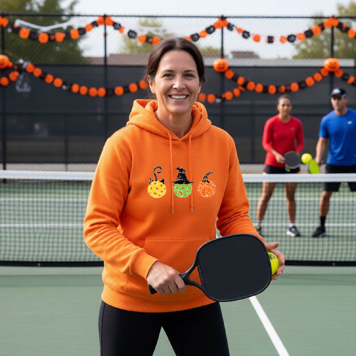 Funny Unisex Halloween Pickleball Hoodie Pullover Spooky Pickleball Sweatshirt, Pickleball Gift