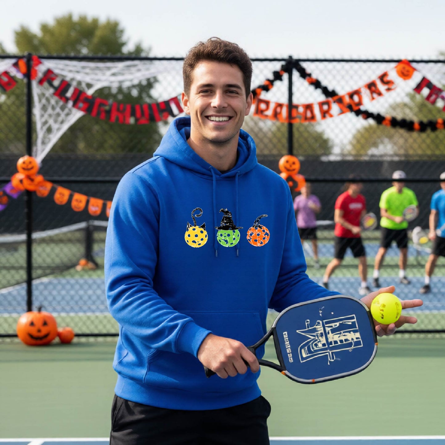 Funny Unisex Halloween Pickleball Hoodie Pullover Spooky Pickleball Sweatshirt, Pickleball Gift