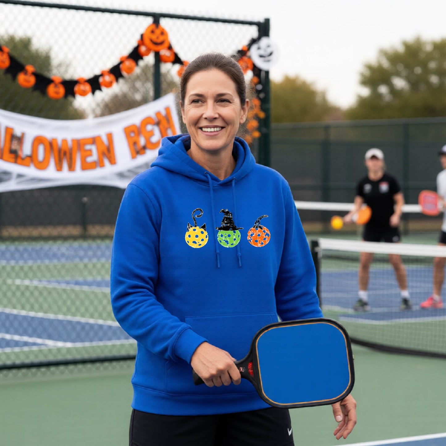 Funny Unisex Halloween Pickleball Hoodie Pullover Spooky Pickleball Sweatshirt, Pickleball Gift