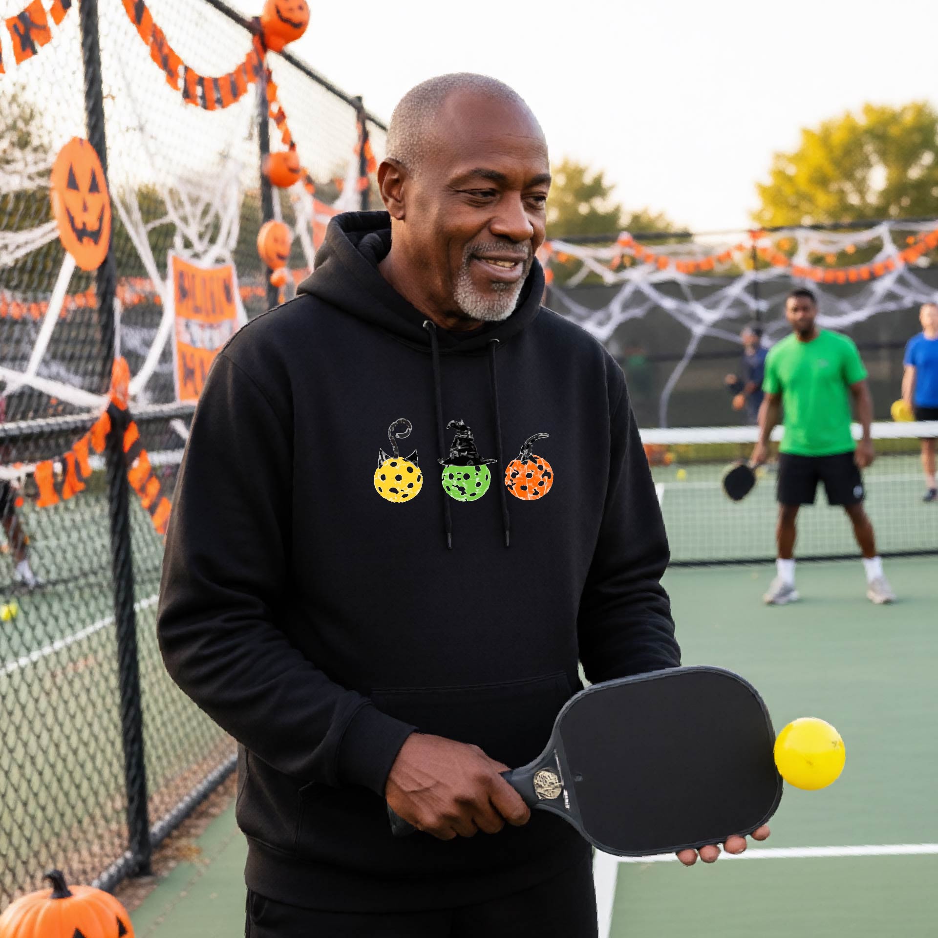 Funny Unisex Halloween Pickleball Hoodie Pullover Spooky Pickleball Sweatshirt, Pickleball Gift