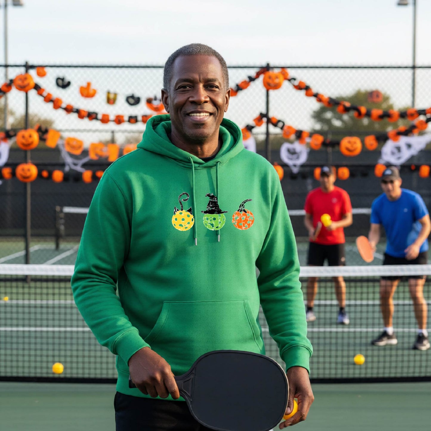Funny Unisex Halloween Pickleball Hoodie Pullover Spooky Pickleball Sweatshirt, Pickleball Gift