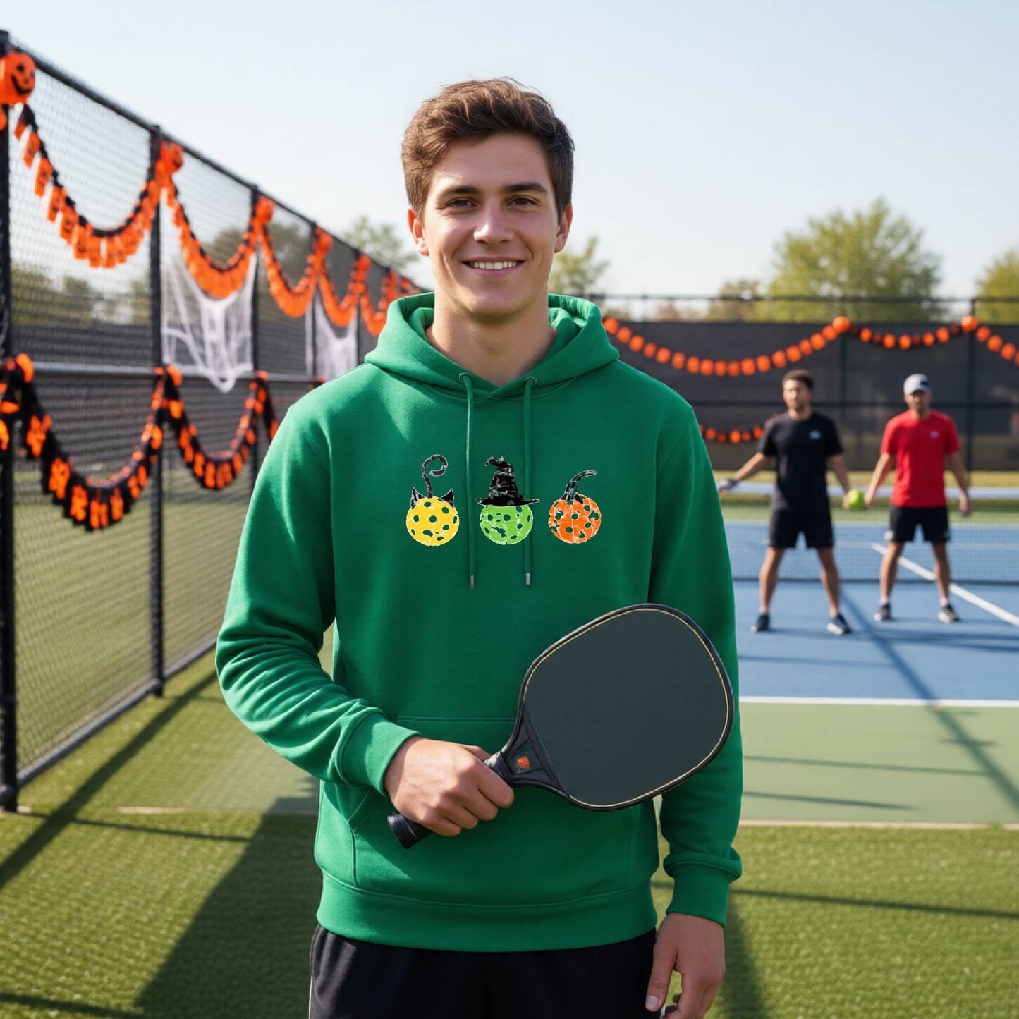 Funny Unisex Halloween Pickleball Hoodie Pullover Spooky Pickleball Sweatshirt, Pickleball Gift