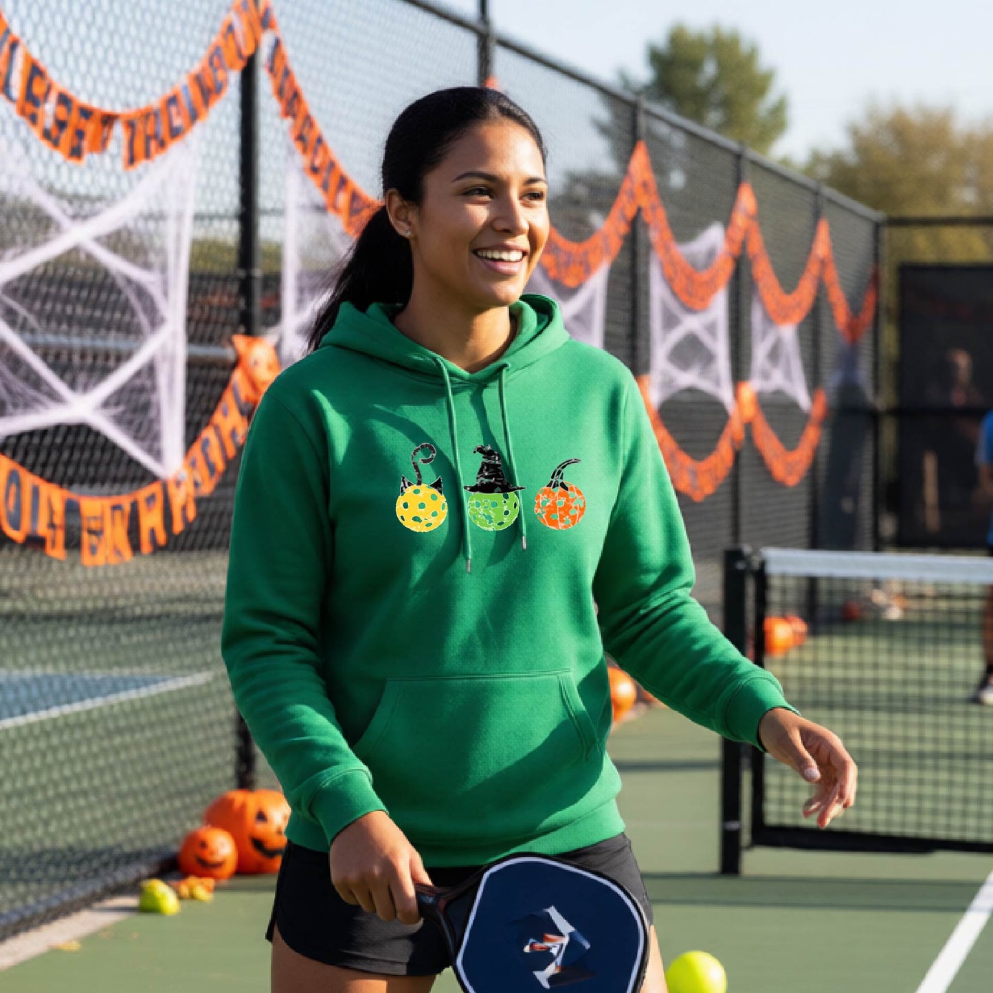 Funny Unisex Halloween Pickleball Hoodie Pullover Spooky Pickleball Sweatshirt, Pickleball Gift