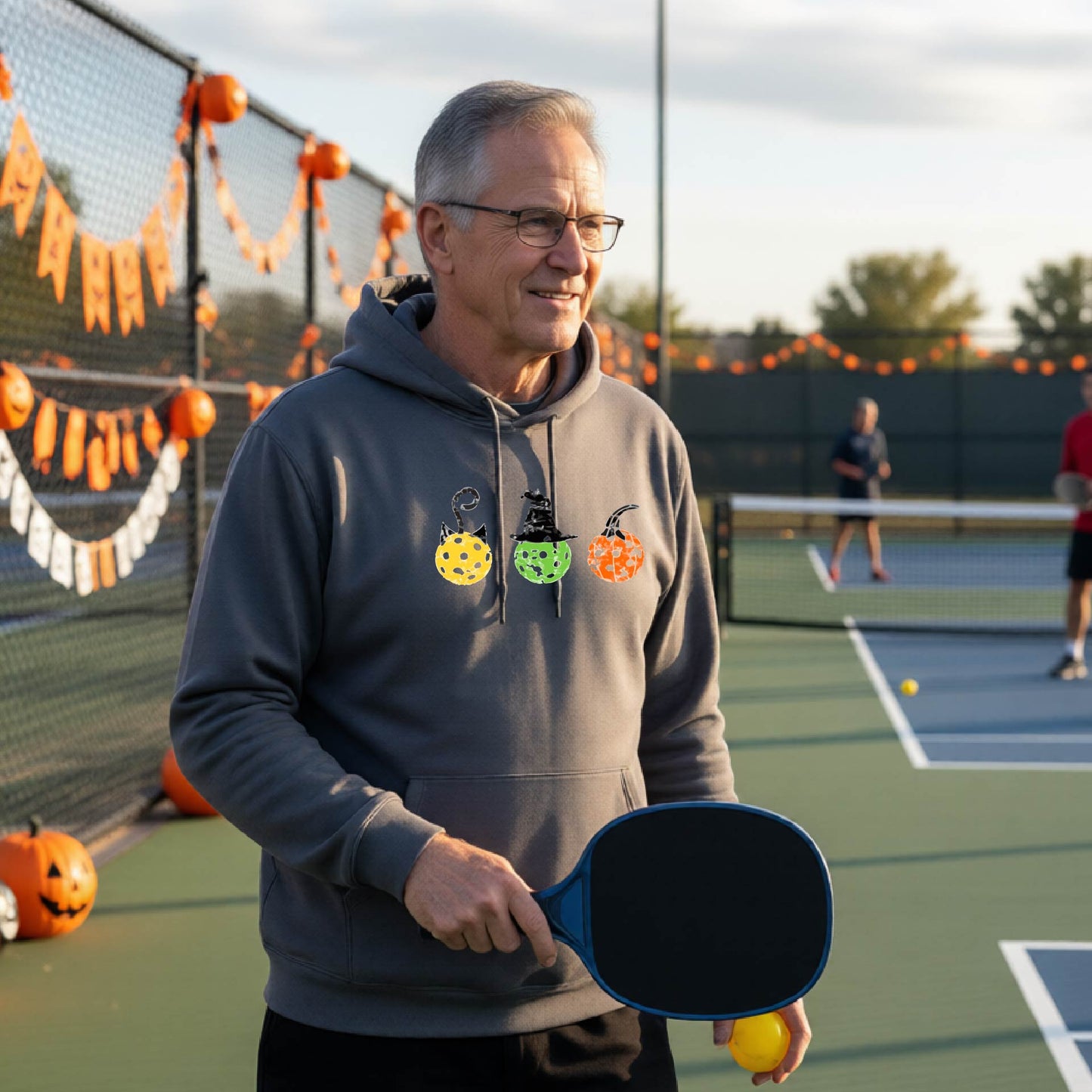 Funny Unisex Halloween Pickleball Hoodie Pullover Spooky Pickleball Sweatshirt, Pickleball Gift