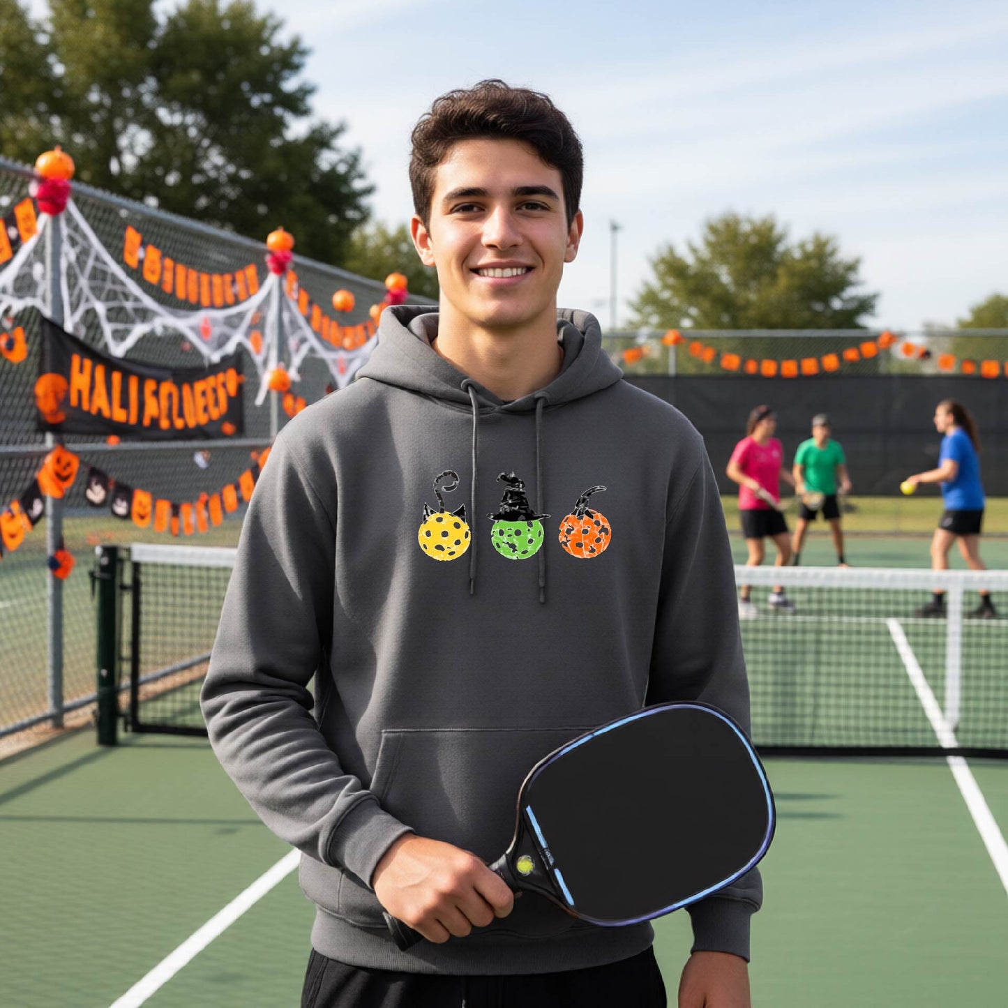Funny Unisex Halloween Pickleball Hoodie Pullover Spooky Pickleball Sweatshirt, Pickleball Gift