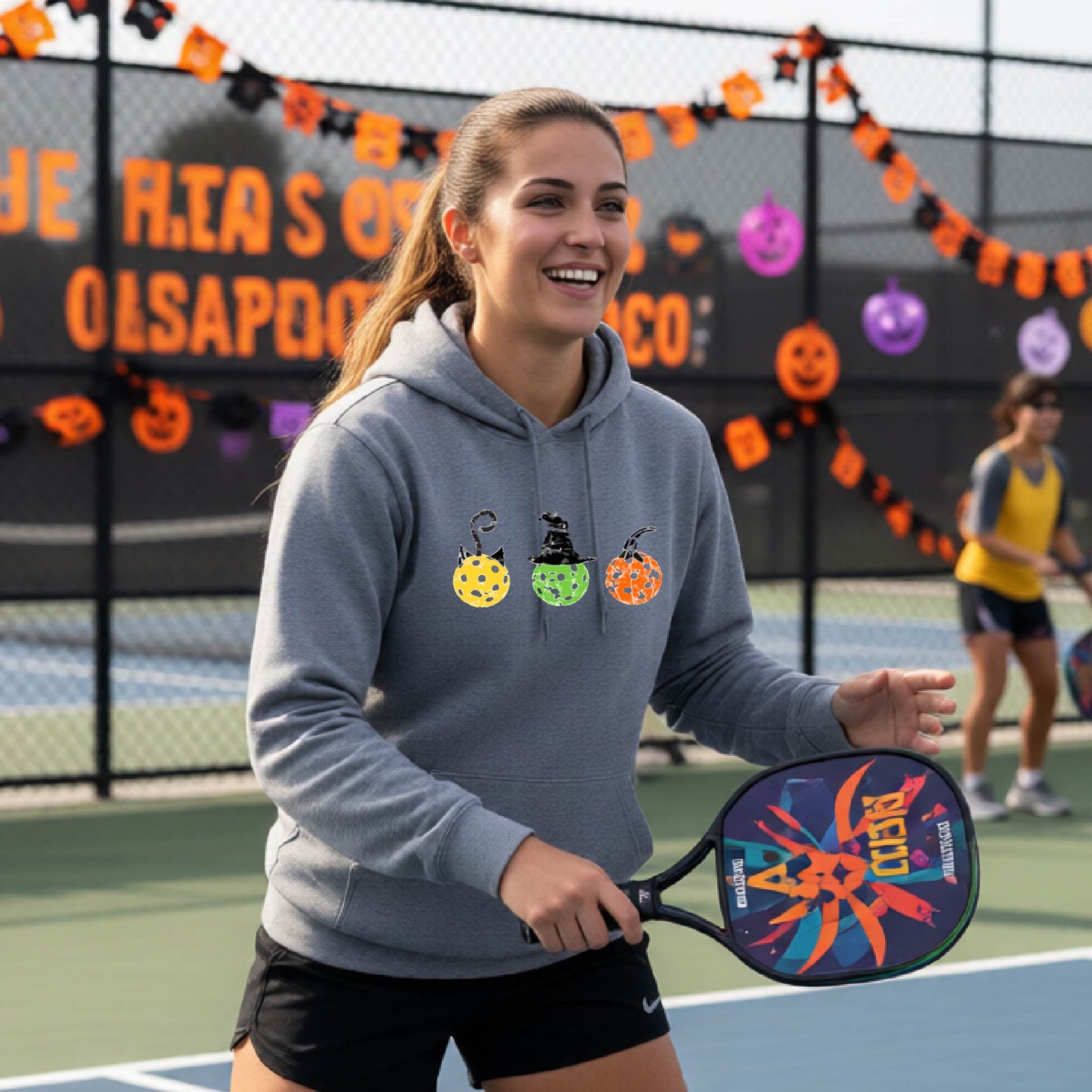Funny Unisex Halloween Pickleball Hoodie Pullover Spooky Pickleball Sweatshirt, Pickleball Gift