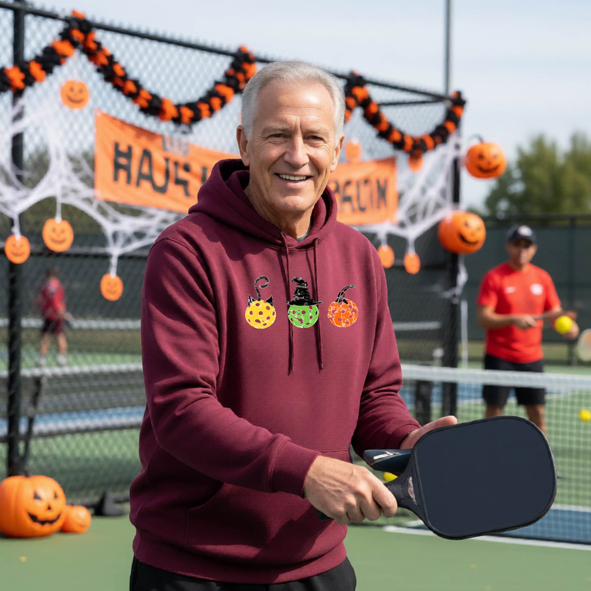 Funny Unisex Halloween Pickleball Hoodie Pullover Spooky Pickleball Sweatshirt, Pickleball Gift