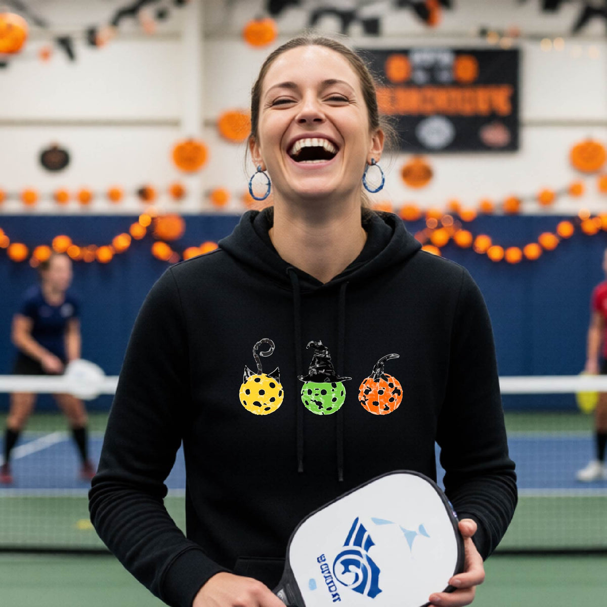 Womens Halloween Pickleball Hoodie Spooky Season Sweatshirt Pickleball Clothing Pullover