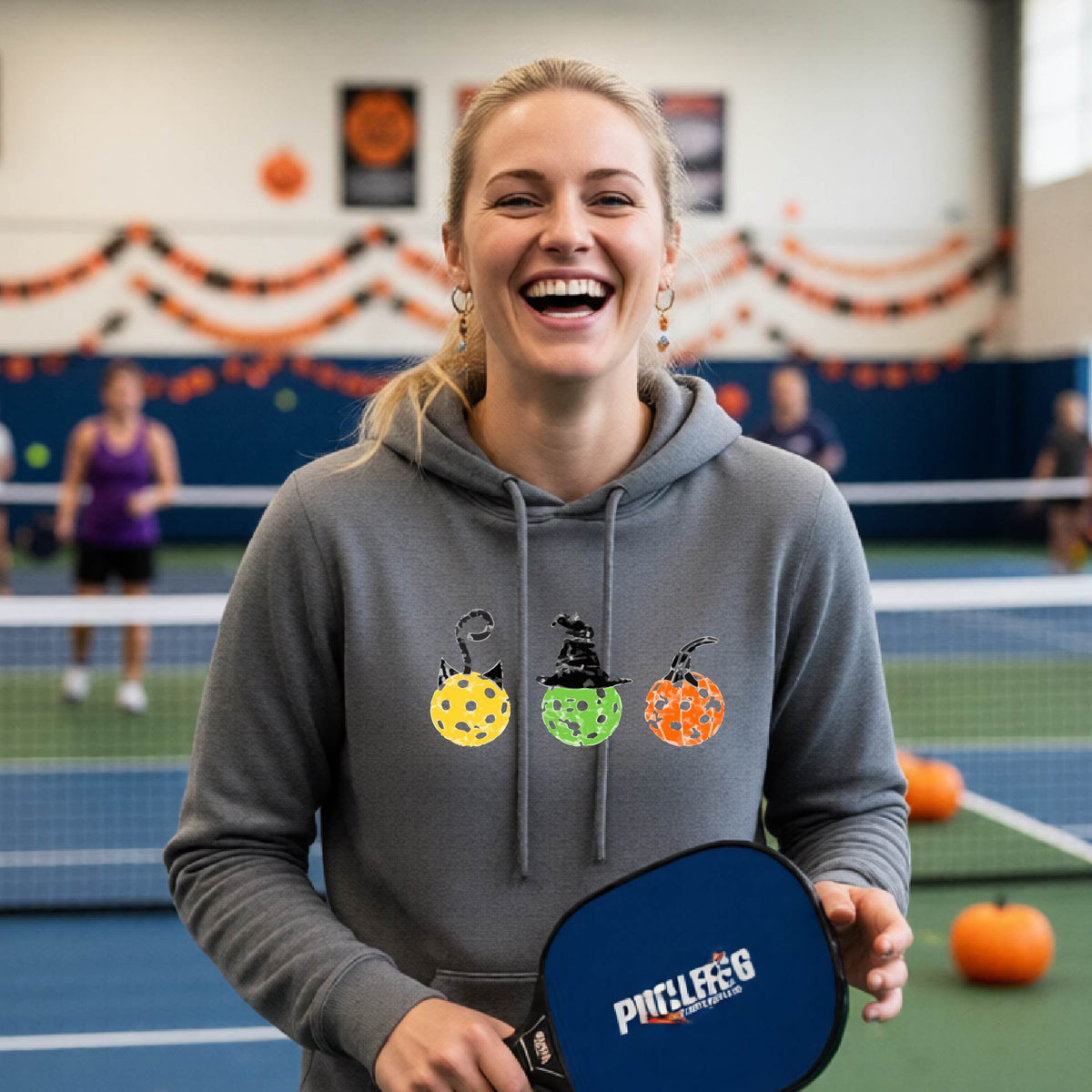 Womens Halloween Pickleball Hoodie Spooky Season Sweatshirt Pickleball Clothing Pullover