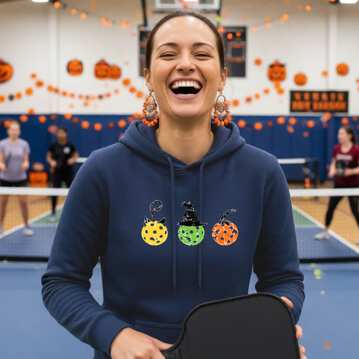 Womens Halloween Pickleball Hoodie Spooky Season Sweatshirt Pickleball Clothing Pullover