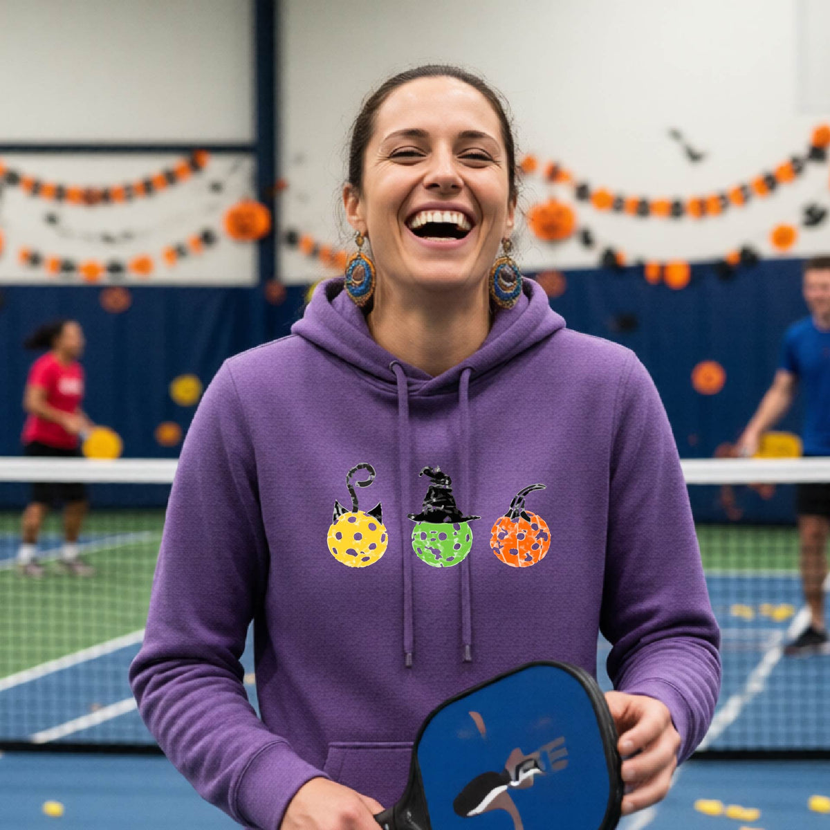 Womens Halloween Pickleball Hoodie Spooky Season Sweatshirt Pickleball Clothing Pullover