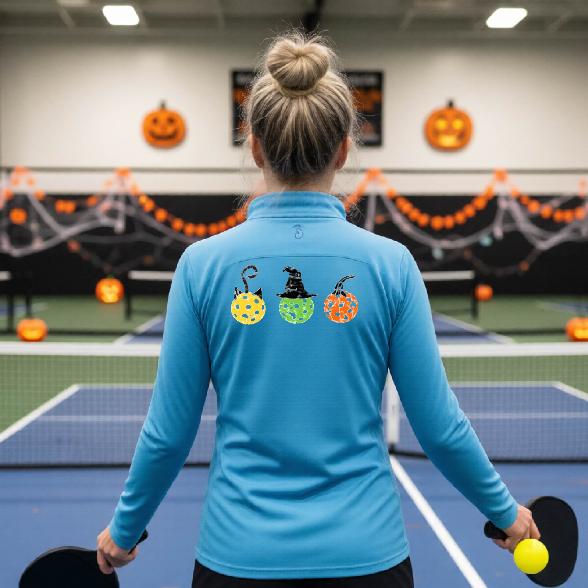 Womens Halloween Pickleball Quarter-Zip Shirt Funny Pickleball Performance Spooky Season Shirt Pickleball Gift