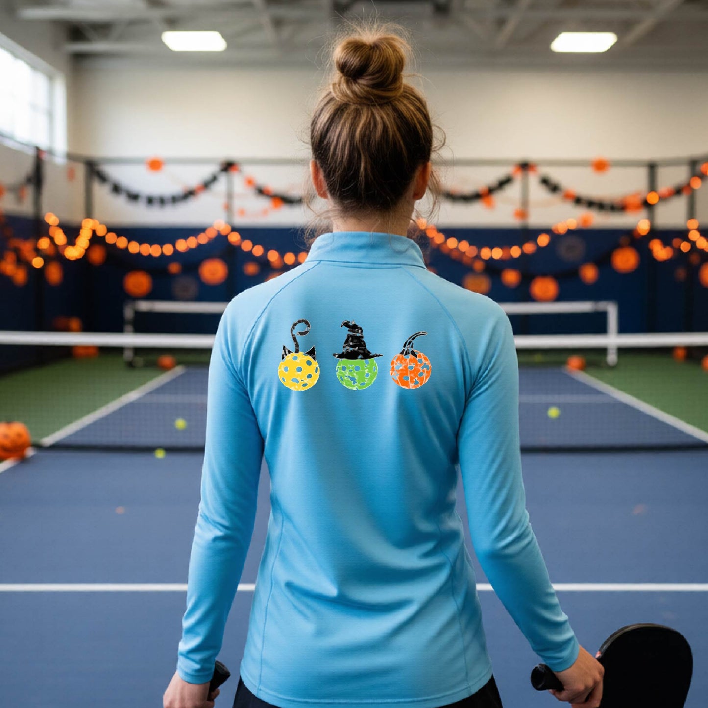 Womens Halloween Pickleball Quarter-Zip Shirt Funny Pickleball Performance Spooky Season Shirt Pickleball Gift