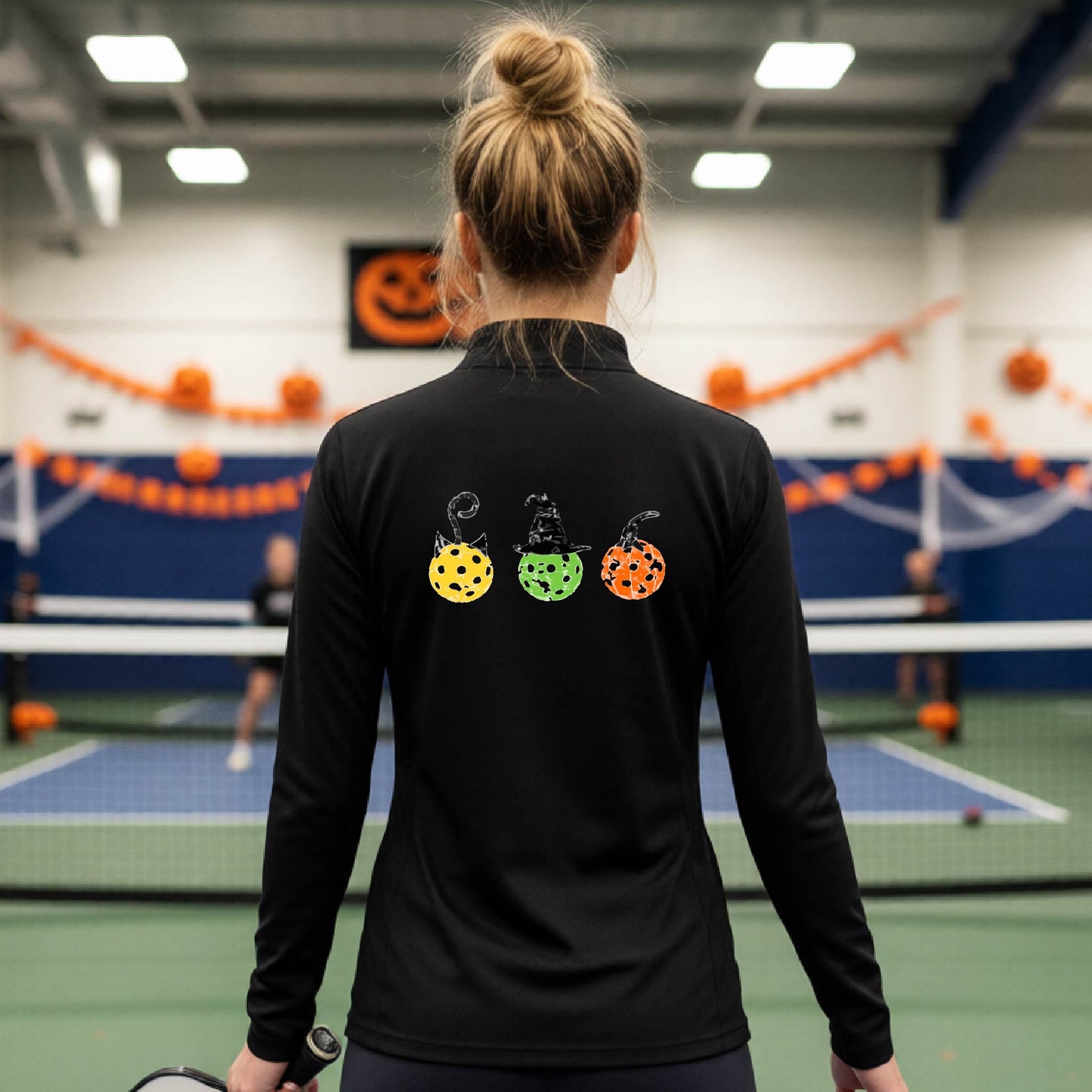 Womens Halloween Pickleball Quarter-Zip Shirt Funny Pickleball Performance Spooky Season Shirt Pickleball Gift