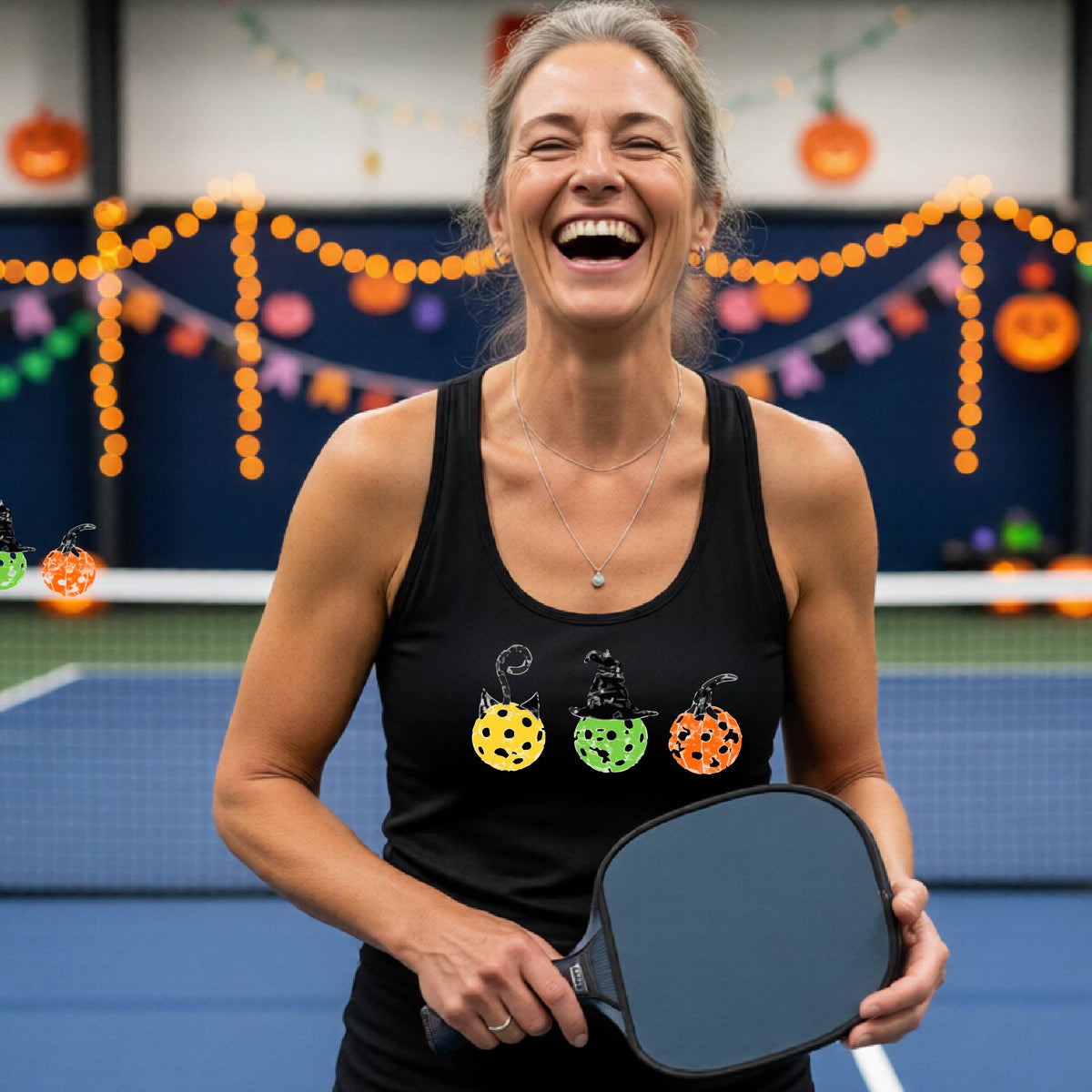 Womens FunHalloween Pickleball Shirt Spooky Pickleball Racerback Tank Top Moisture-Wicking Gift for Pickleball Players