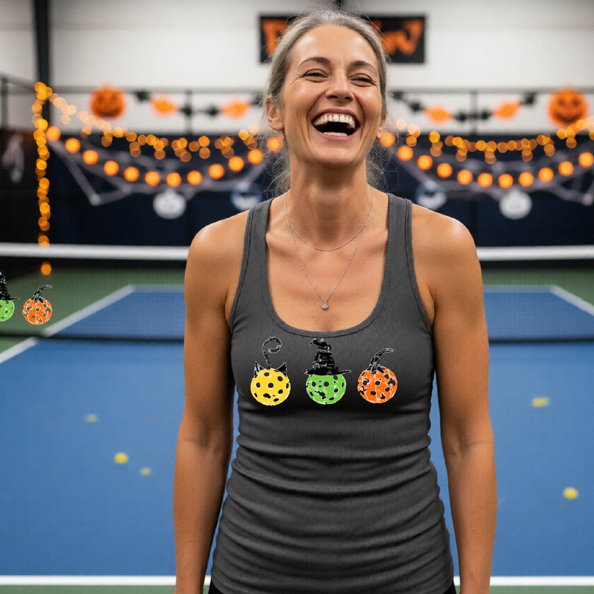Womens FunHalloween Pickleball Shirt Spooky Pickleball Racerback Tank Top Moisture-Wicking Gift for Pickleball Players
