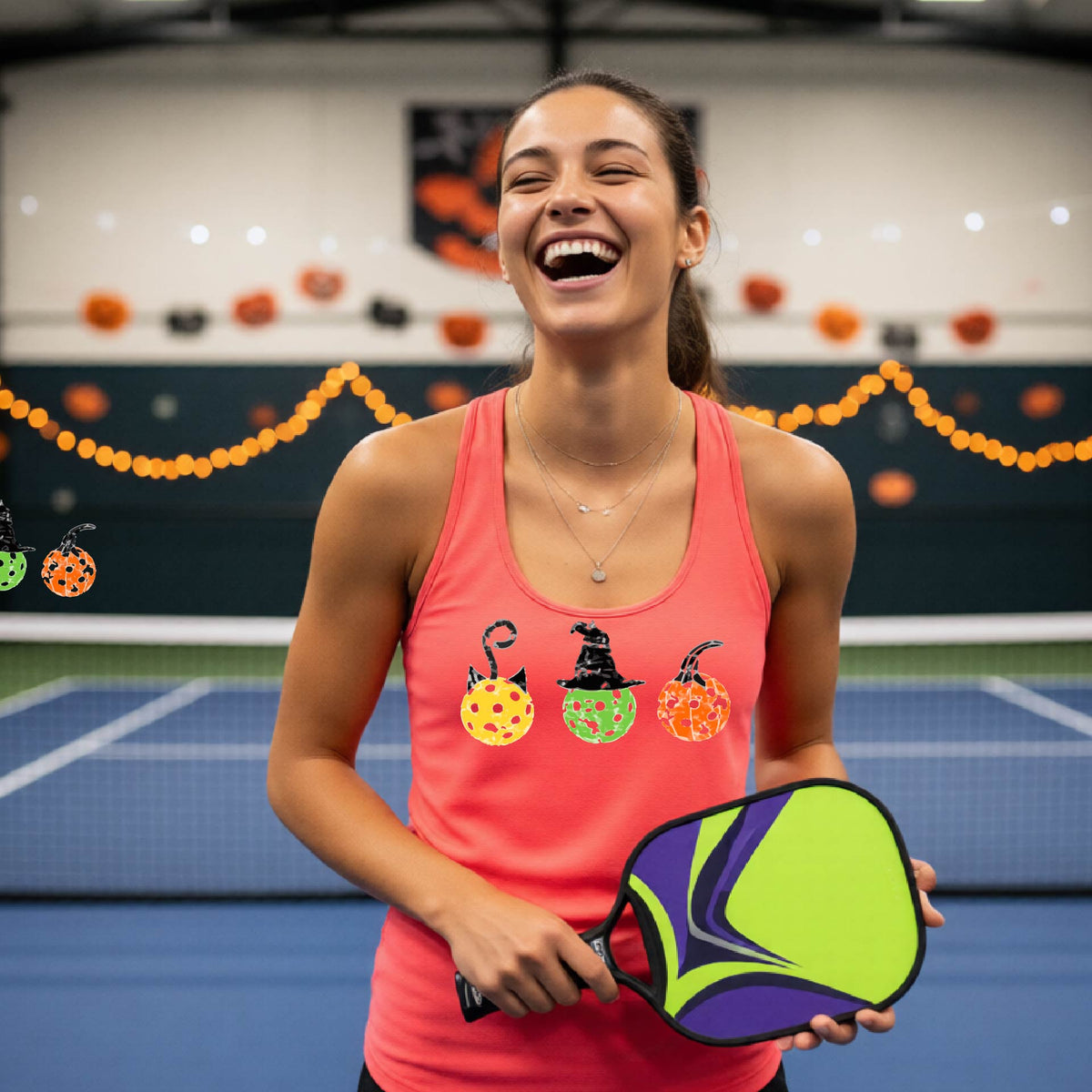 Womens FunHalloween Pickleball Shirt Spooky Pickleball Racerback Tank Top Moisture-Wicking Gift for Pickleball Players