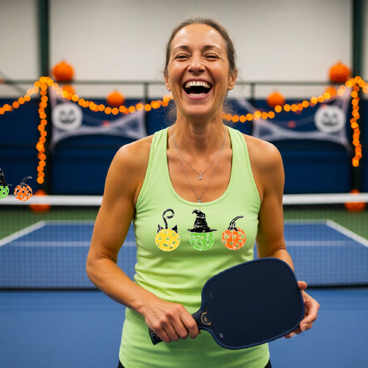Womens FunHalloween Pickleball Shirt Spooky Pickleball Racerback Tank Top Moisture-Wicking Gift for Pickleball Players