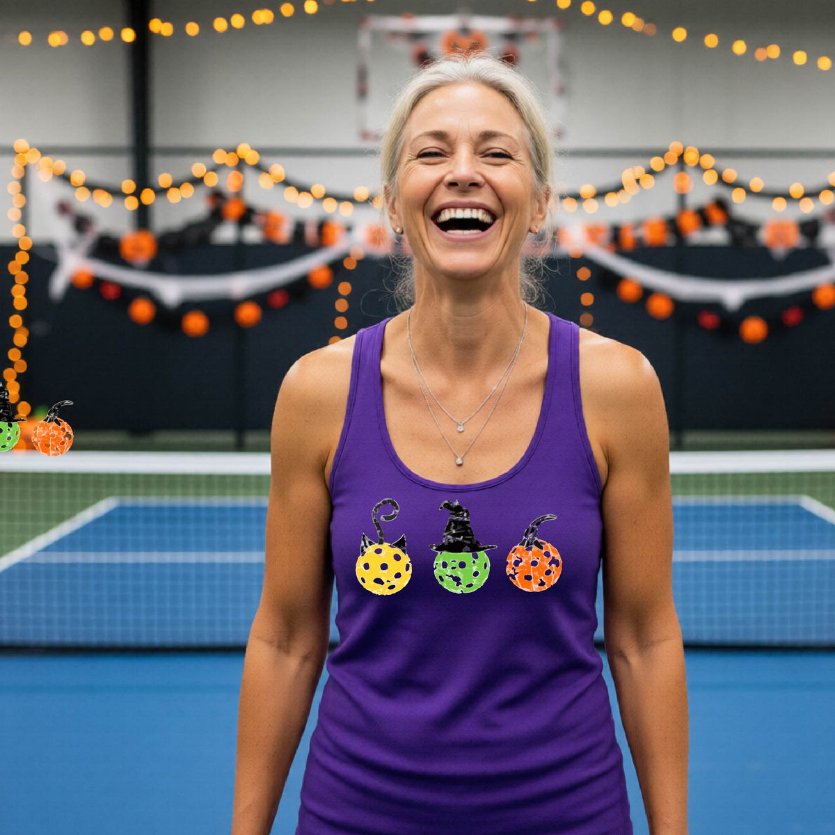 Womens FunHalloween Pickleball Shirt Spooky Pickleball Racerback Tank Top Moisture-Wicking Gift for Pickleball Players